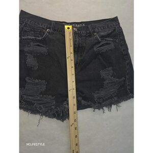 American Eagle Women Denim Shorts Size 10 Black Distressed Mom Fit Cutoff
